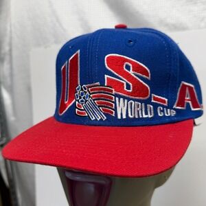 Vintage Apex One 1994 World Cup USA Snapback Hat Blue Red Soccer Cap 90s OSFM